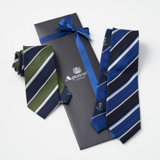 【ネクタイ】Aquascutum|クレリックタイ ストライプ 干支モチーフ ヘビ クレスト 無料ギフトラッピング