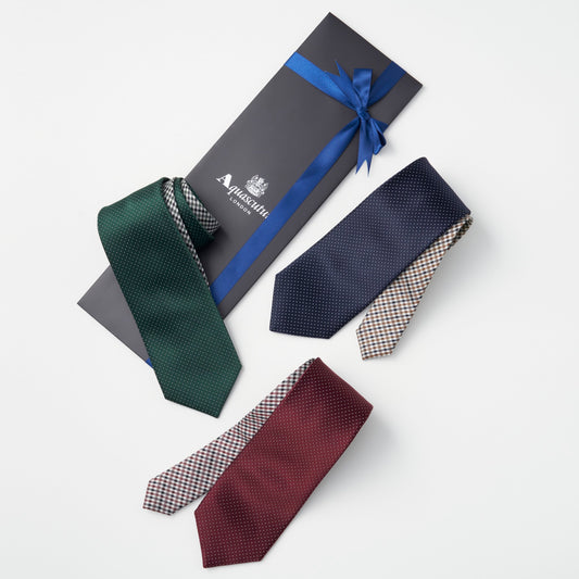 【ネクタイ】Aquascutum|クレリックタイ ピンドット/クラブチェック 無料ギフトラッピング