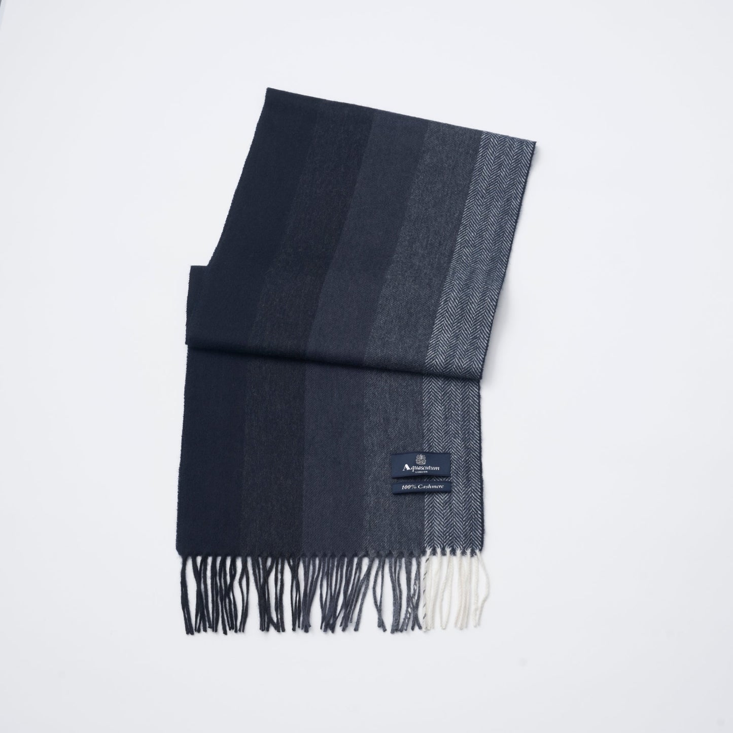 【マフラー】Aquascutum|カシミヤ ブロックストライプ ヘリンボン