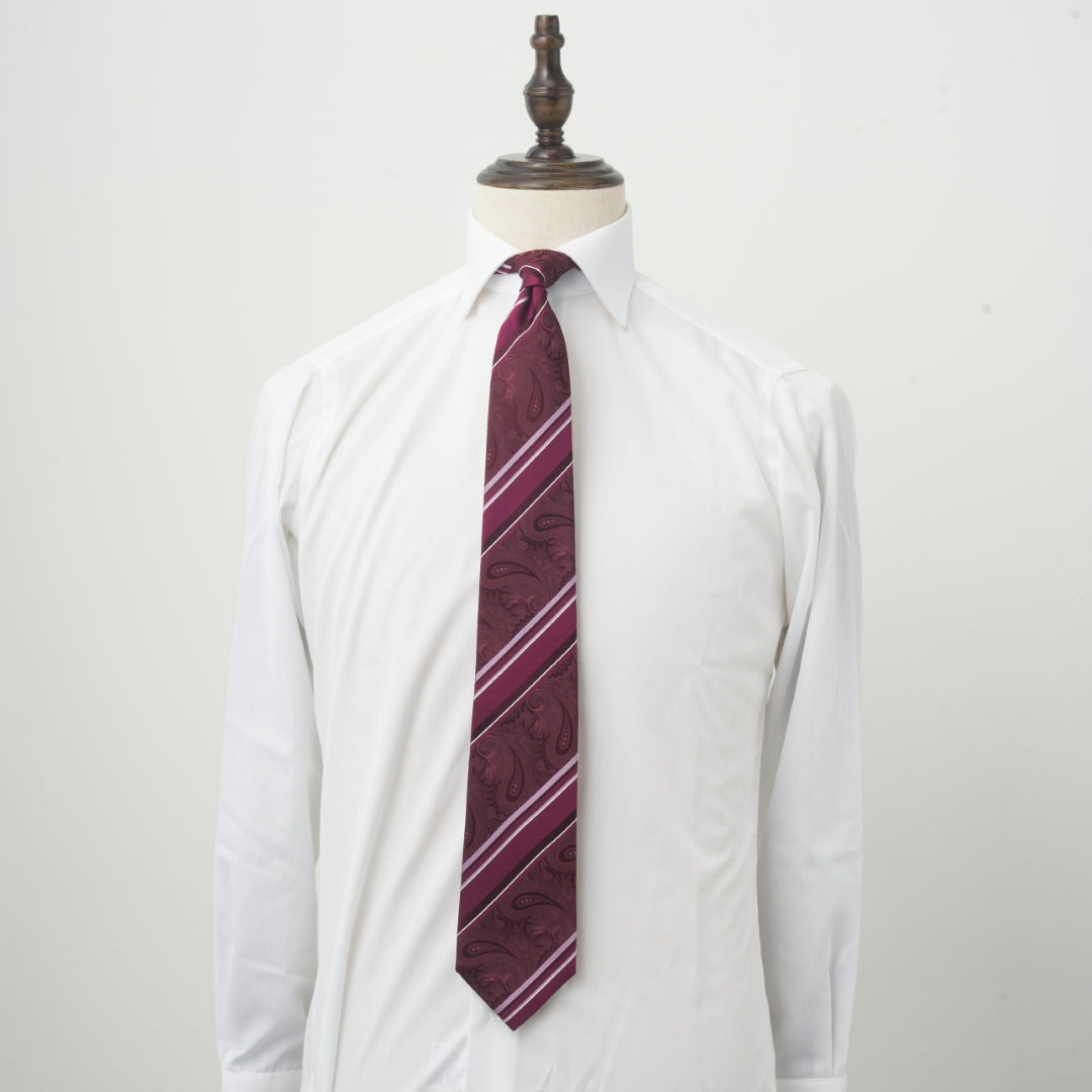 【ネクタイ】D'URBAN|甲州織 ペイズリー&ストライプ ワイン