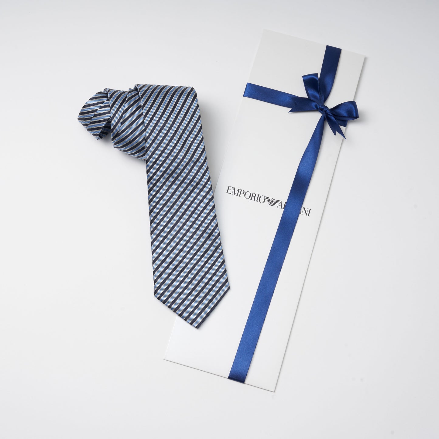 エンポリオアルマーニネクタイ ストライプ ライトブルー 青 ギフトパッケージ