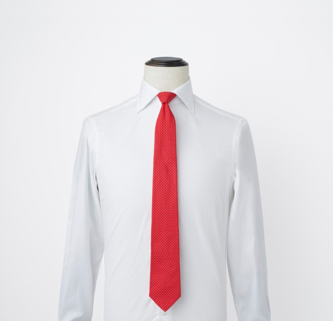 【ネクタイ】EMPORIO ARMANI|マイクロパターン 赤 ワイン シャツ着用