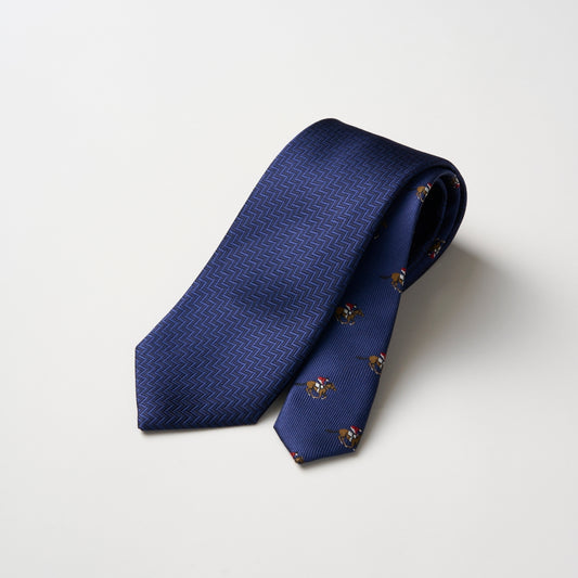 NEW!【ネクタイ】Aquascutum ｜干支馬 ジョッキーモチーフ クレリックタイ ネイビー 紺色 
