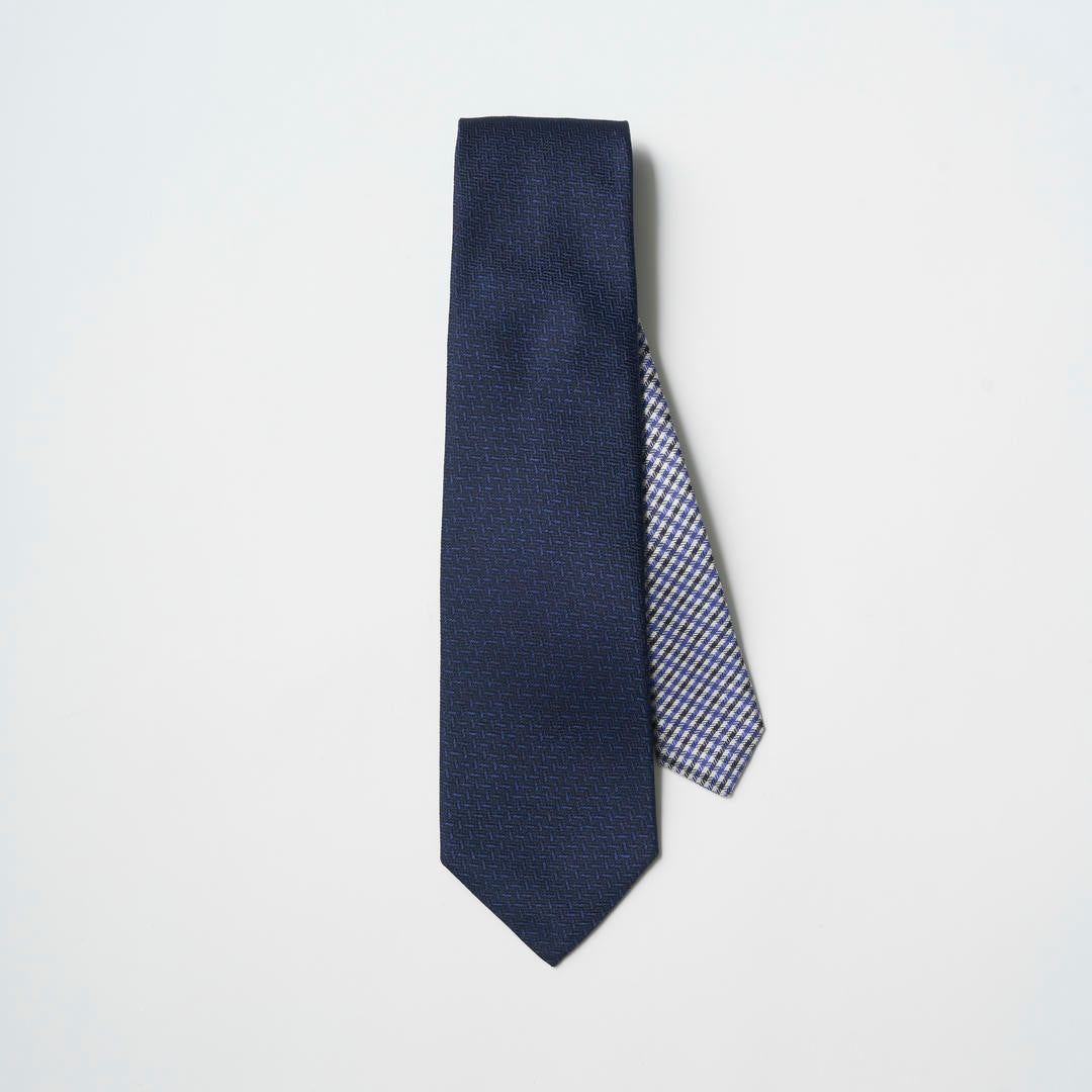 【ネクタイ】Aquascutum ｜クレリック ソリッドメランジ/クラブチェック ダークネイビー