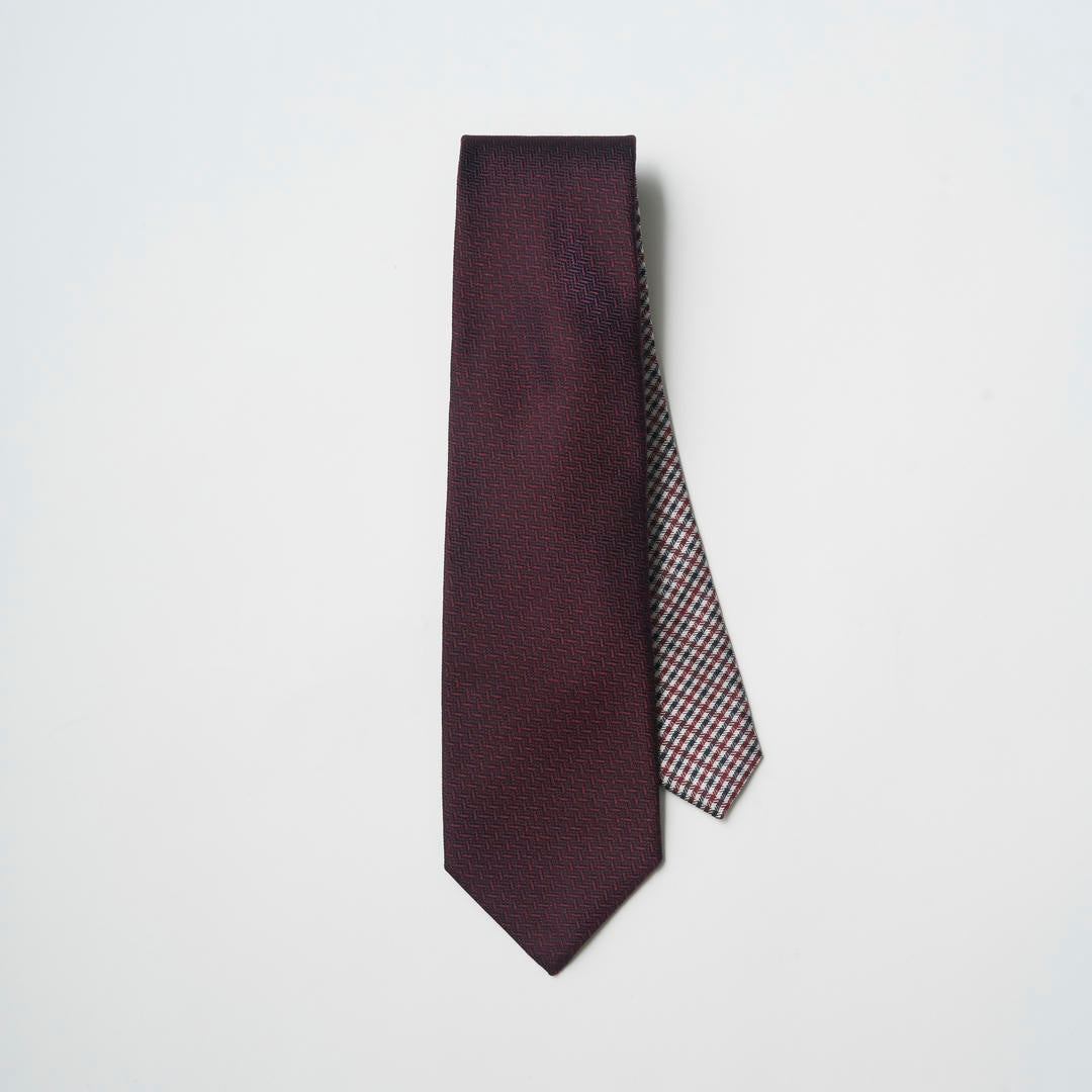 【ネクタイ】Aquascutum ｜クレリック ソリッドメランジ/クラブチェック ワイン