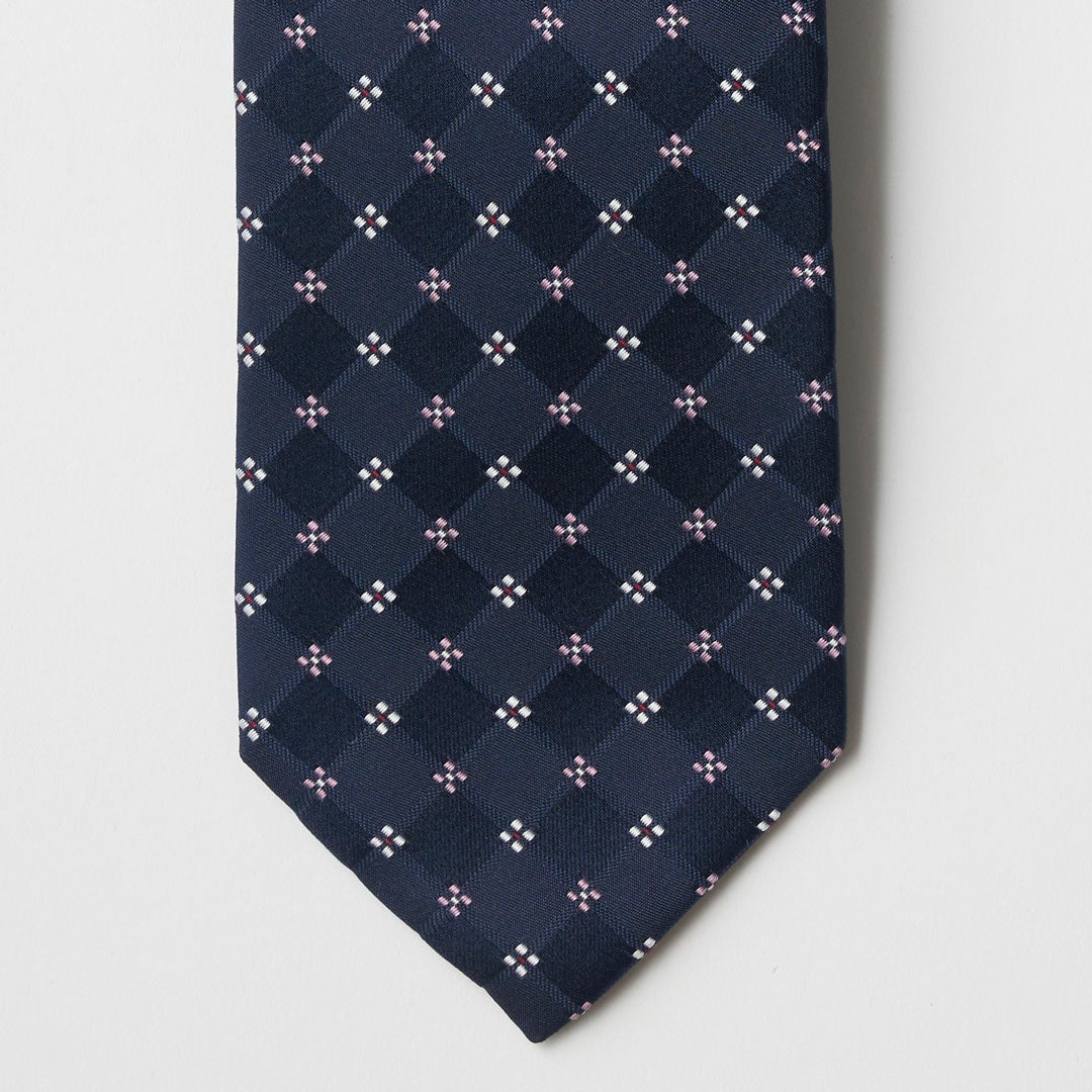 【ネクタイ】Aquascutum ｜小紋柄 ダークネイビー 剣先アップ