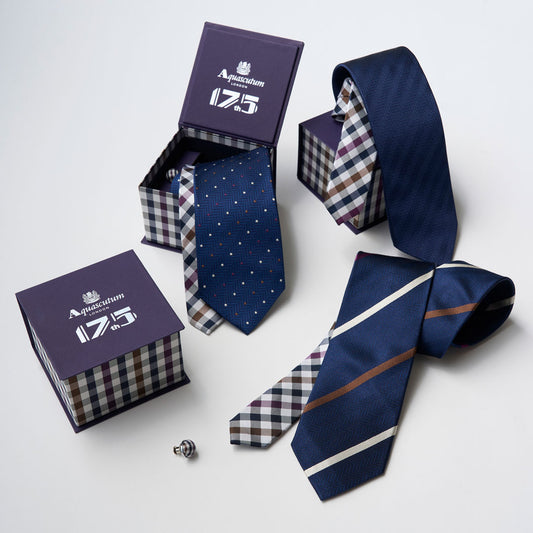 【ネクタイ】Aquascutum ｜175周年企画 ラペルピン BOXセット パープルカラーコレクション