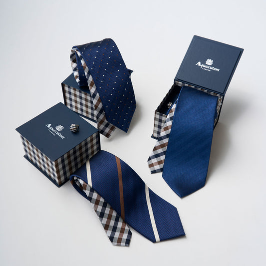 【ネクタイ】Aquascutum ｜175周年企画 ラペルピン BOXセット クラブチェッククレリックタイ