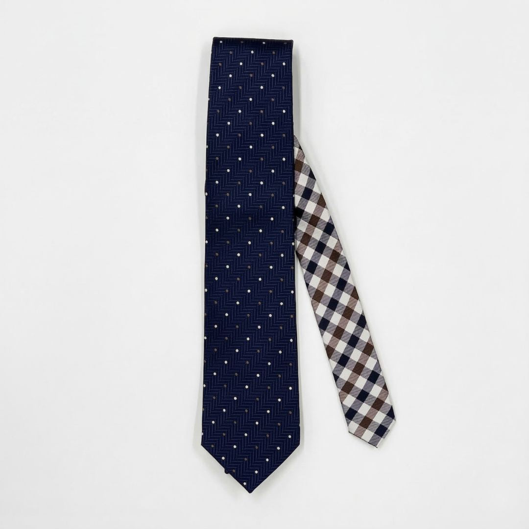 【ネクタイ】Aquascutum ｜175周年企画 ラペルピン BOXセット クラブチェッククレリックタイ ドット