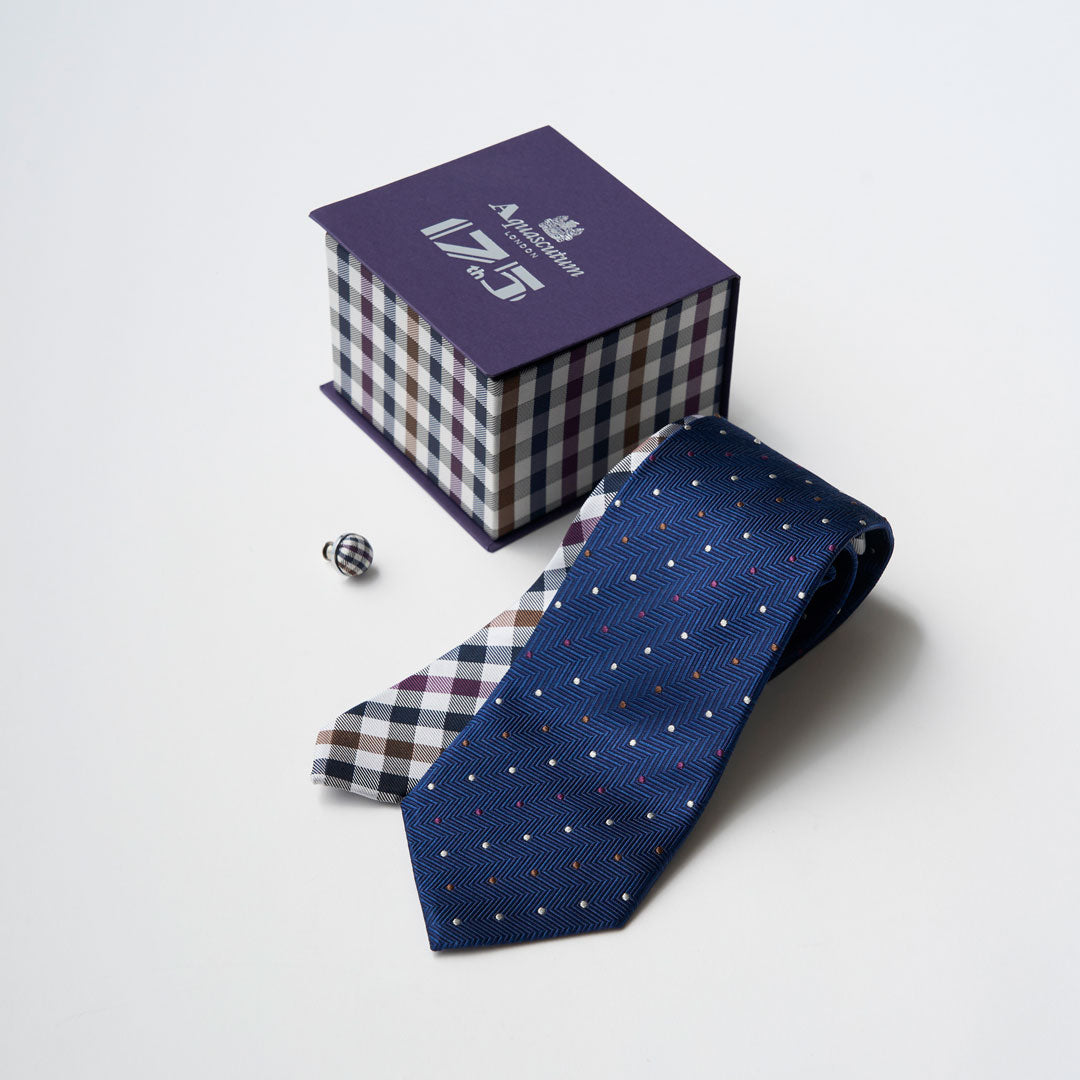 【ネクタイ】Aquascutum ｜175周年企画 ラペルピン BOXセット パープルカラーコレクション ドット