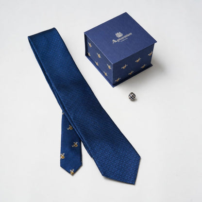 【ネクタイ】Aquascutum｜ ラペルピン BOXセット ハウンドツゥース/テディベアモチーフ クレリックタイ ダルブルー カラバリ