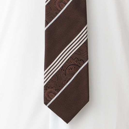 ダーバン ネクタイ ペイズリー ストライプ 茶色 こげ茶