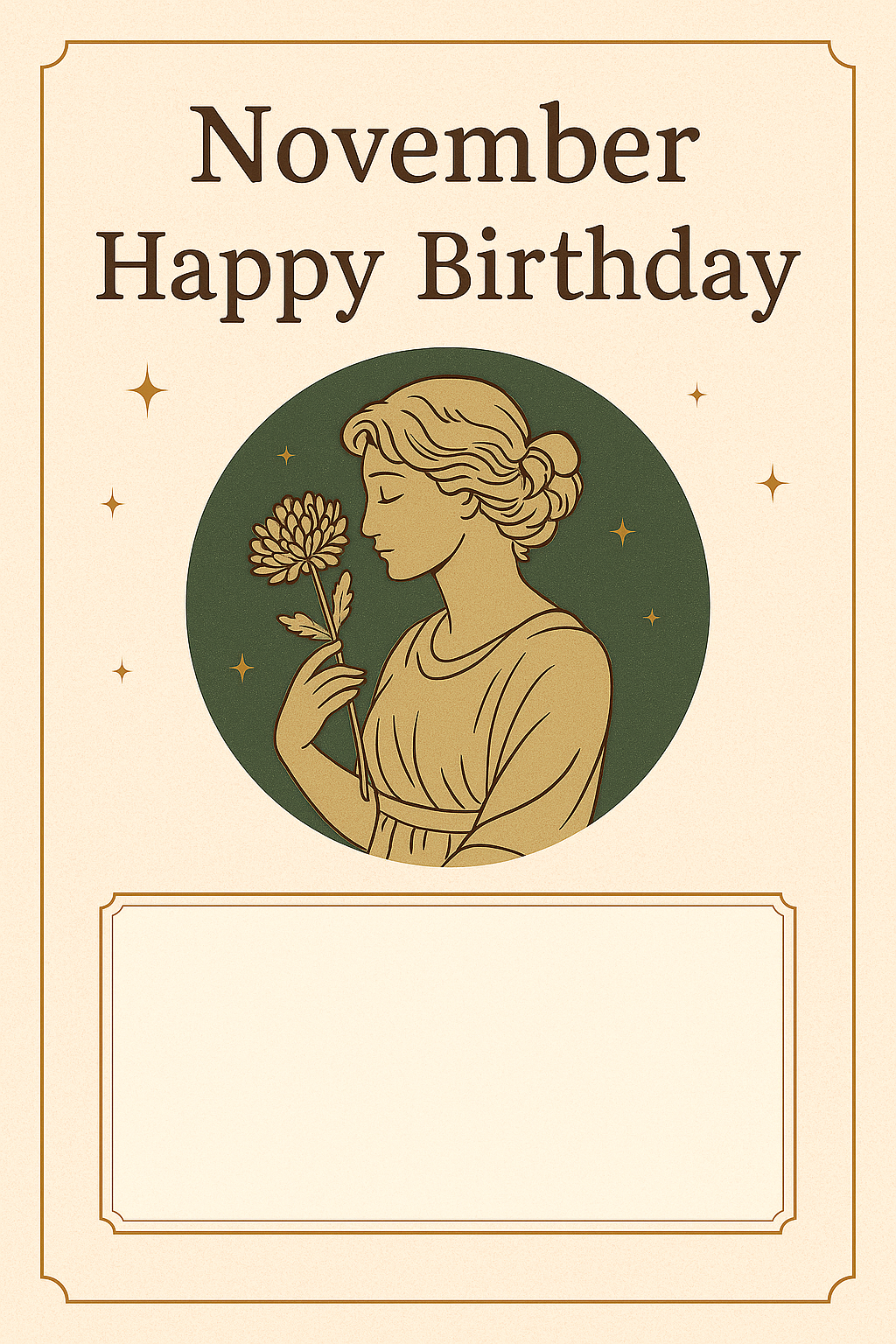 【誕生日メッセージカード】11月の花『菊』クラシックデザイン｜誕生日プレゼントに添える無料サービス