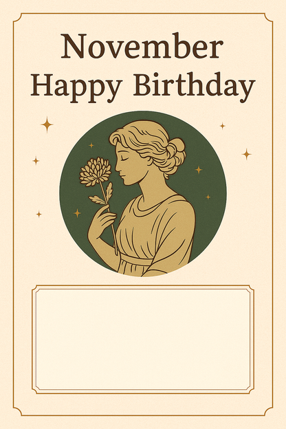 【誕生日メッセージカード】11月の花『菊』クラシックデザイン｜誕生日プレゼントに添える無料サービス