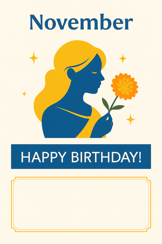 【誕生日メッセージカード】11月の花『菊』モダンデザイン｜誕生日プレゼントに添える無料サービス