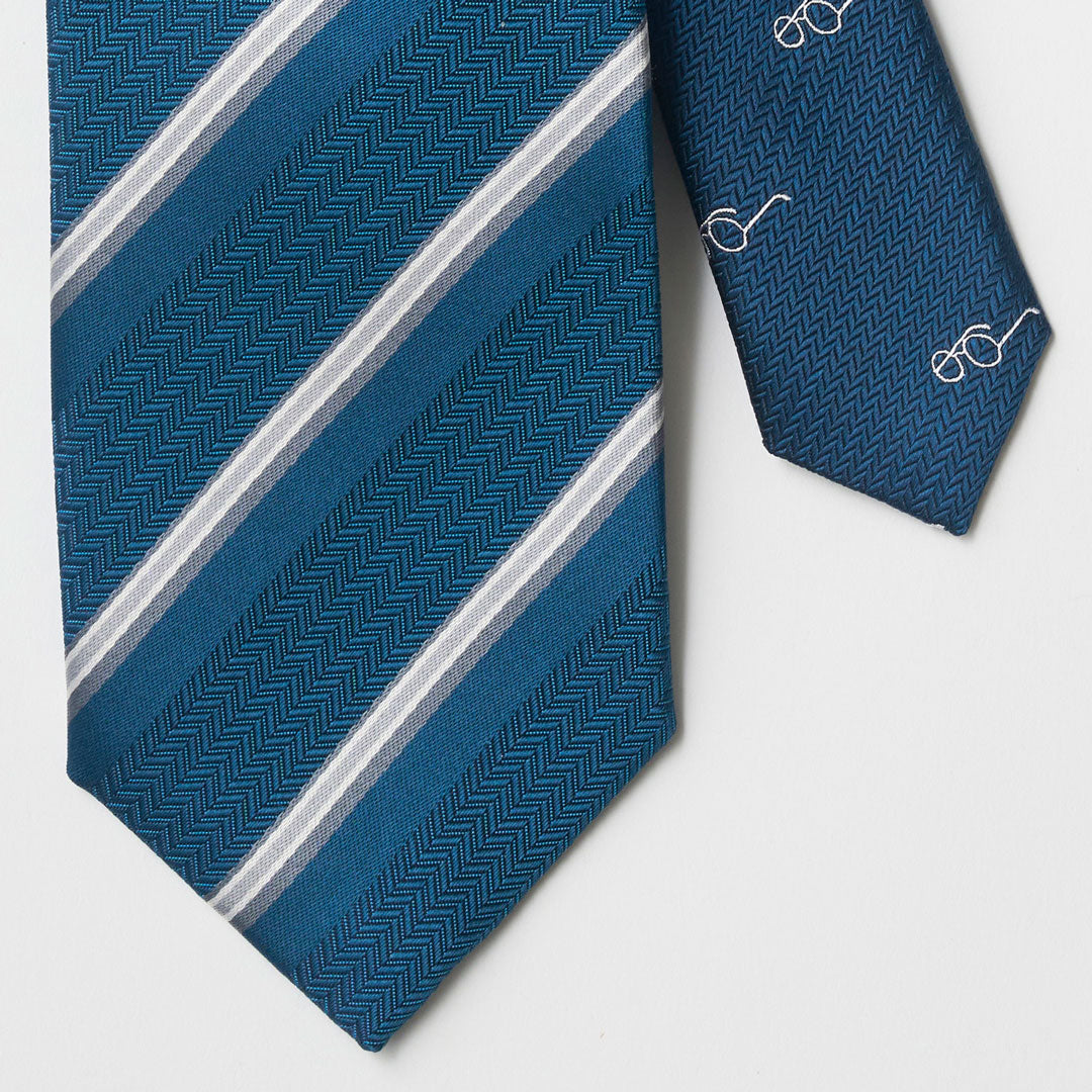 【ネクタイ】TAKEO KIKUCHI｜クレリック ストライプ/メガネ ターコイズ 剣先アップ