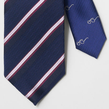 【ネクタイ】TAKEO KIKUCHI｜クレリック ストライプ/メガネ ダークネイビー 剣先アップ