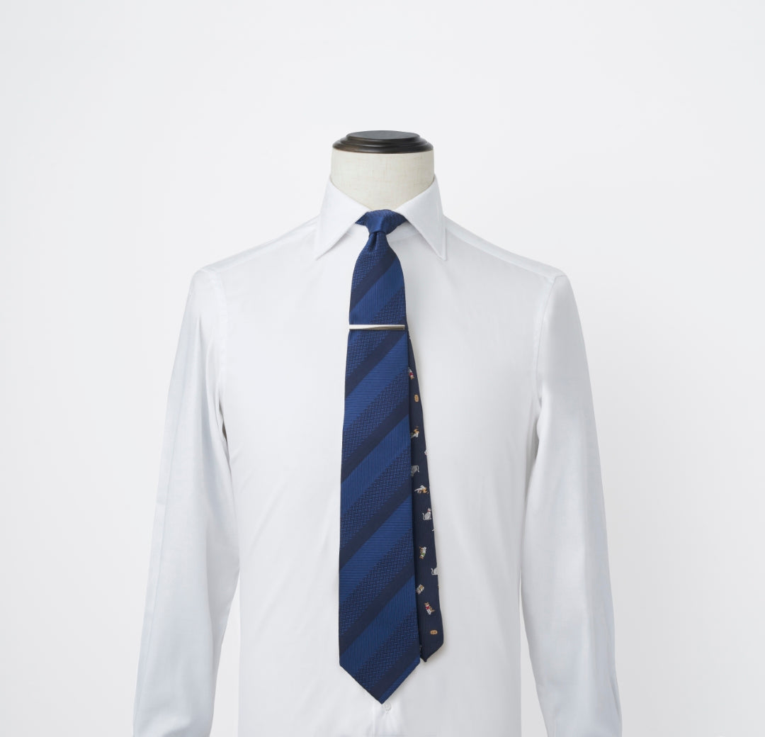 TAKEO KIKUCHI BOXタイバーセット 猫モチーフ ダルブルー シャツ着用