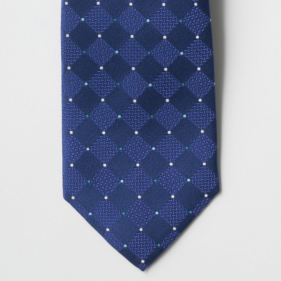 【ネクタイ】TAKEO KIKUCHI｜ドット 青 剣先アップ