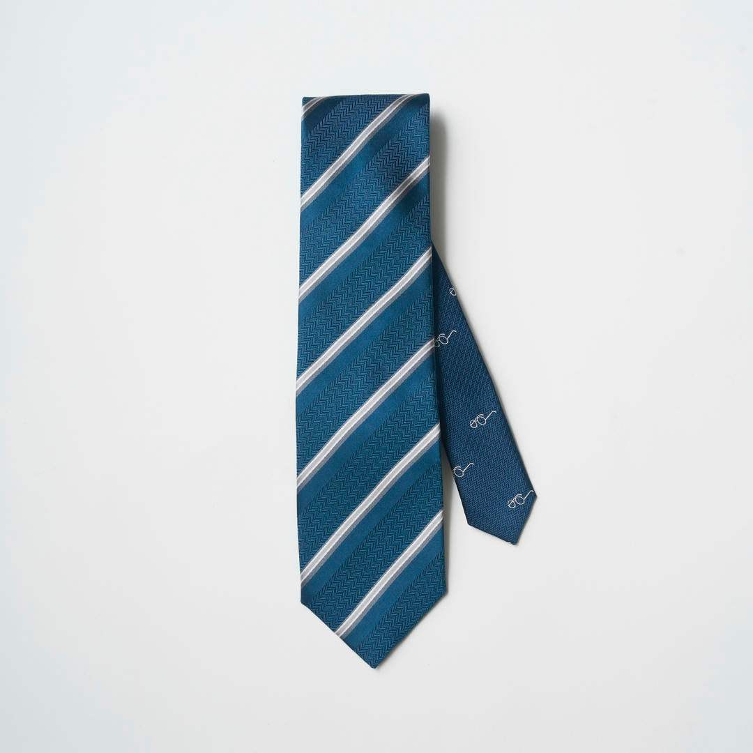 【ネクタイ】TAKEO KIKUCHI｜クレリック ストライプ/メガネ ターコイズ