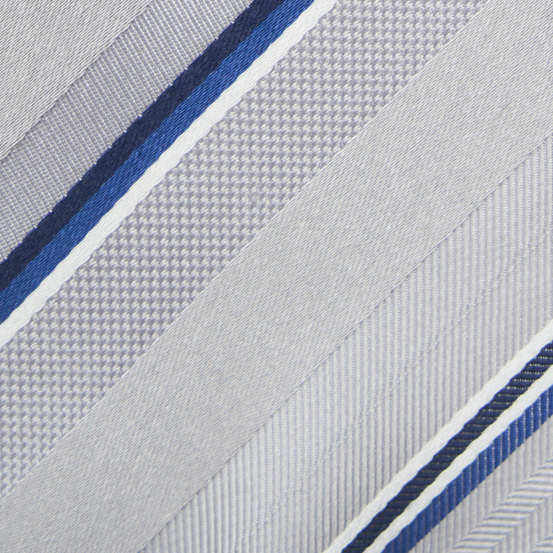 【ネクタイ】TAKEO KIKUCHI｜タイバーシリンダーBOXセット ストライプ シルバー 柄アップ