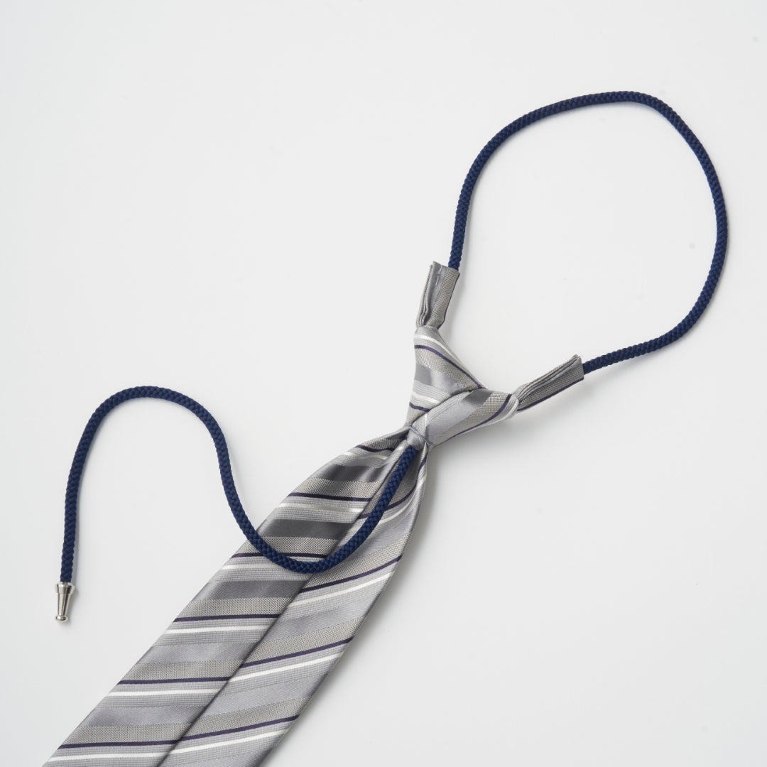 ワンタッチネクタイ タイハング ライトグレー シルバー ストライプ 