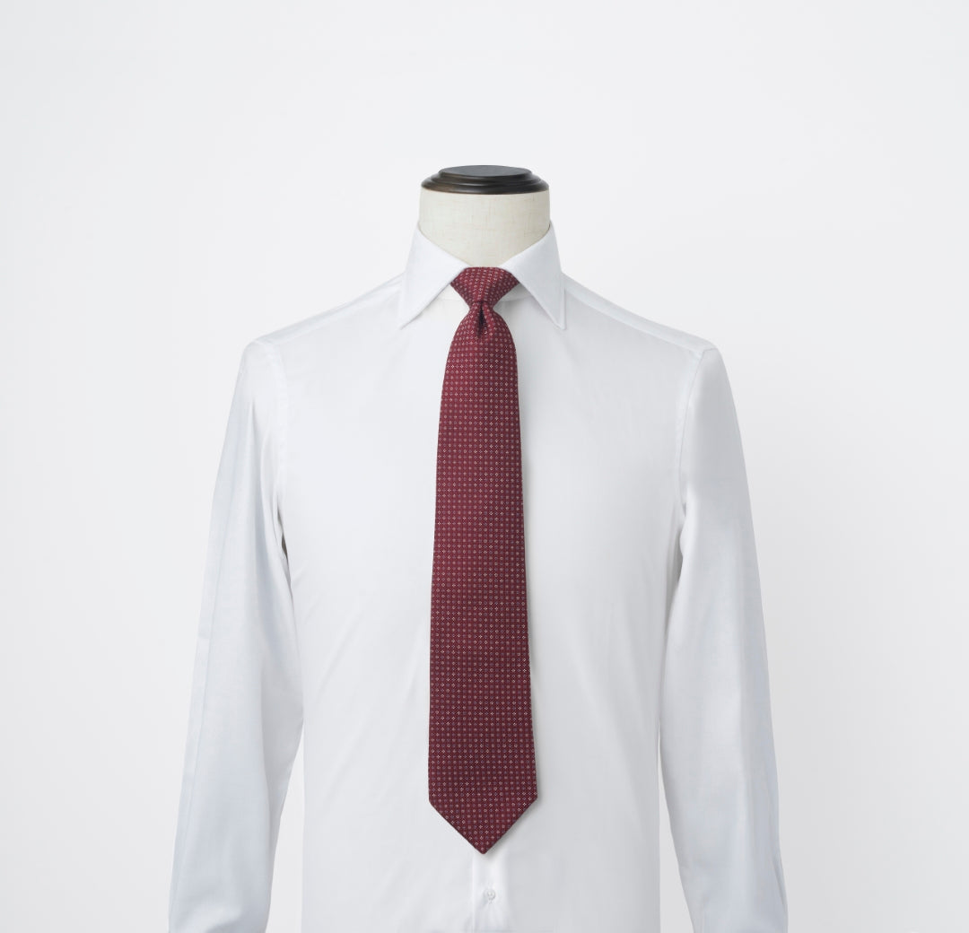 ワンタッチネクタイ タイハング ワイン 赤 マイクロ シャツ着用画