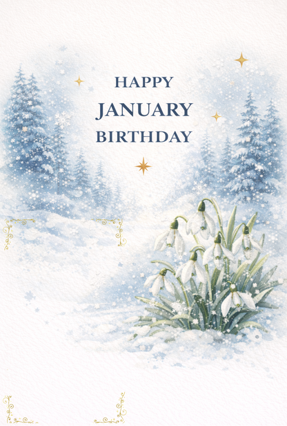 【バースデーメッセージカード】1月 雪解けを待つ、祝福の白｜誕生日に想いを添える無料サービス