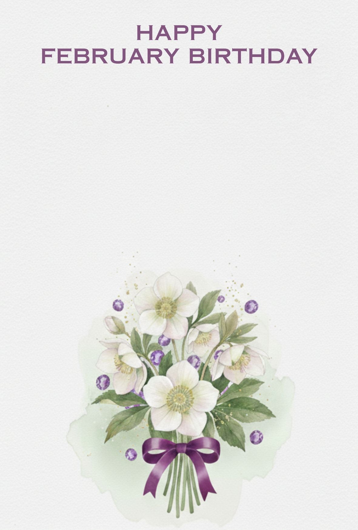 【メッセージカード】 2月の花、クリスマスローズとアメジストの輝き ｜ 誕生日 お祝い 2月 バースデーカード 無料印字サービス