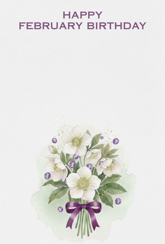 【メッセージカード】 2月の花、クリスマスローズとアメジストの輝き ｜ 誕生日 お祝い 2月 バースデーカード 無料印字サービス
