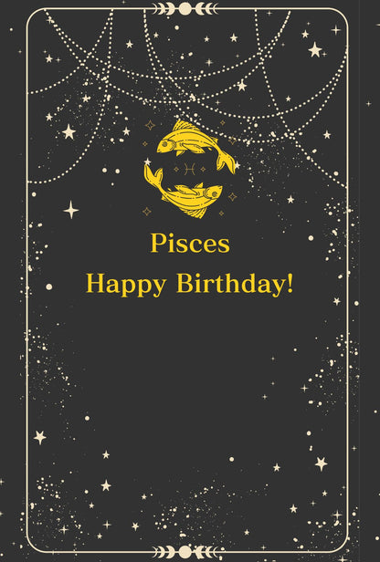 【メッセージカード】 2月の星座、魚座（Pisces）と星の瞬き ｜ 誕生日 お祝い 2月 バースデーカード 無料印字サービス