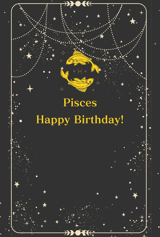 【メッセージカード】 2月の星座、魚座（Pisces）と星の瞬き ｜ 誕生日 お祝い 2月 バースデーカード 無料印字サービス