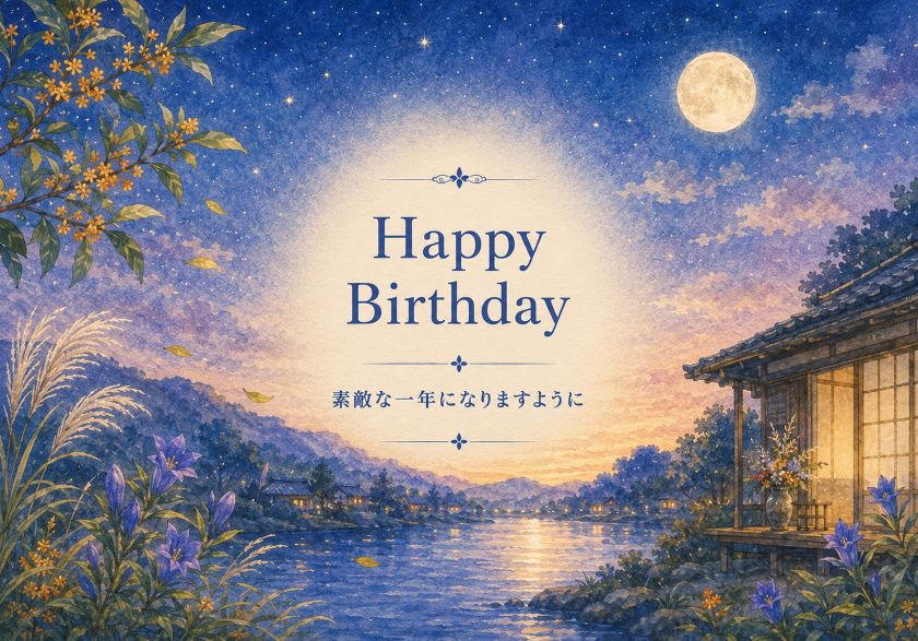 【メッセージカード】月明かりに想いをのせて｜秋の夜空のバースデーカード