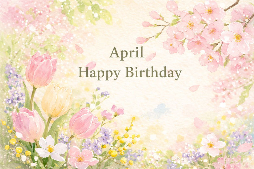 4月生まれ 男性 誕生日 メッセージカード 春の彩り メンズギフト 無料印字サービス 桜 チューリップ