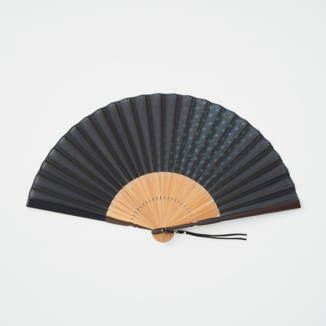 【扇子】保赤軒 麻の葉地 ブラック 黒