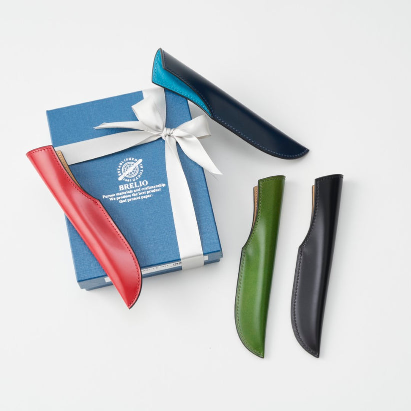 3月 メンズギフト BRELIO ATLANTIC LABEL コードバン 1本差しペンケース 青 ターコイズ ギフト