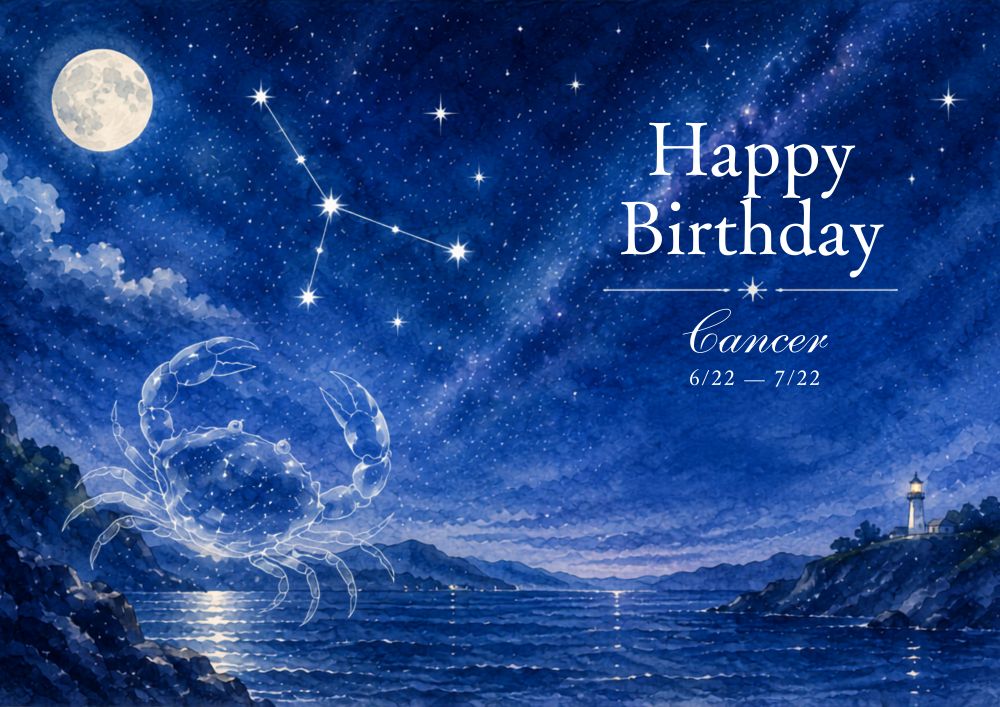 7月生まれの男性へ贈る、かに座をモチーフにした誕生日メッセージカード