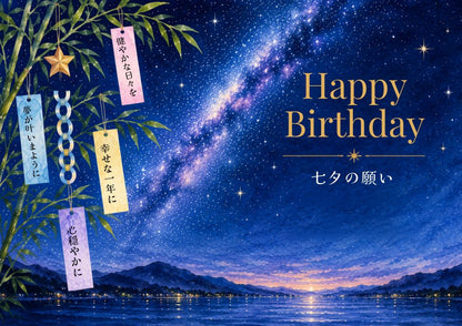 7月生まれの男性へ贈る、「七夕の願い」をテーマにした誕生日メッセージカード