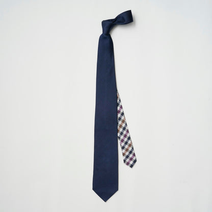 【ネクタイ】Aquascutum ｜175周年企画 ラペルピン BOXセット ギャバジンクラブチェック クレリックタイ ミッドナイトネイビー 紺