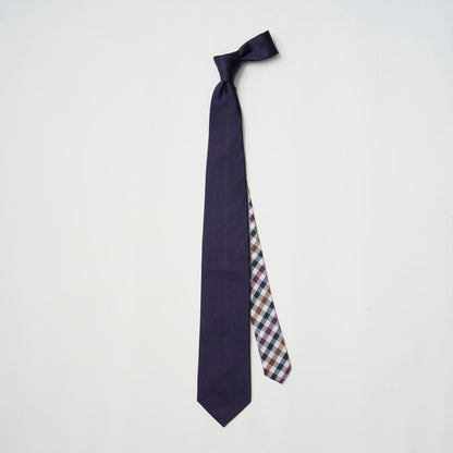 【ネクタイ】Aquascutum ｜175周年企画 ラペルピン BOXセット ギャバジンクラブチェック クレリックタイ ディープパープル 紫