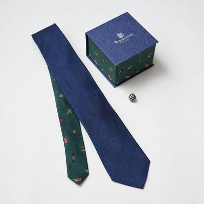 【ネクタイ】Aquascutum｜ ラペルピン BOXセット グレンチェックソリッド/ロンドンモチーフ クレリックタイ ダルブルー ブルー カラバリ