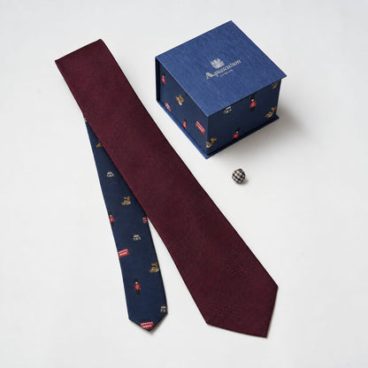 【ネクタイ】Aquascutum｜ ラペルピン BOXセット グレンチェックソリッド/ロンドンモチーフ クレリックタイ ボルドー カラバリ