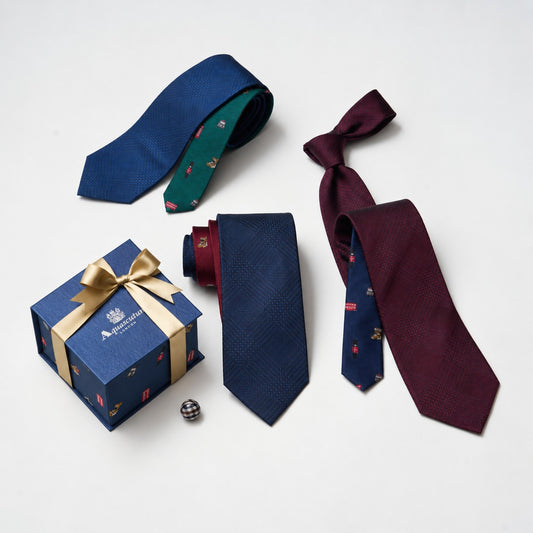 【ネクタイ】Aquascutum｜ ラペルピン BOXセット グレンチェックソリッド/ロンドンモチーフ クレリックタイ ギフトイメージ
