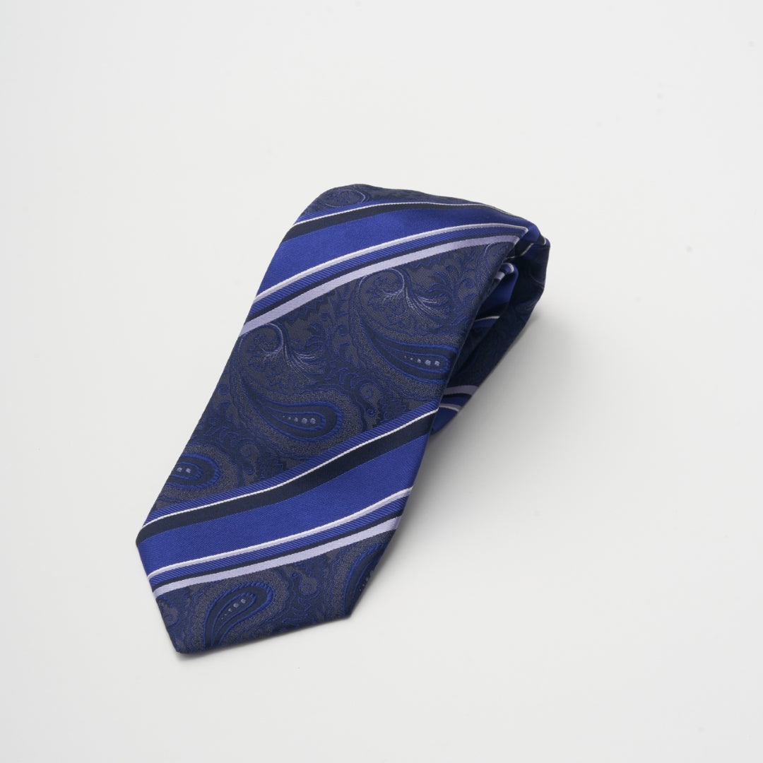【ネクタイ】D'URBAN｜甲州織 ペイズリー＆ストライプ ネイビー