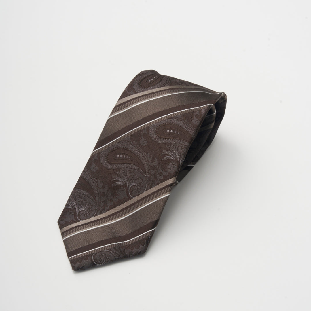 【ネクタイ】D'URBAN｜甲州織 ペイズリー＆ストライプ 茶