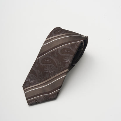 【ネクタイ】D'URBAN｜甲州織 ペイズリー＆ストライプ 茶