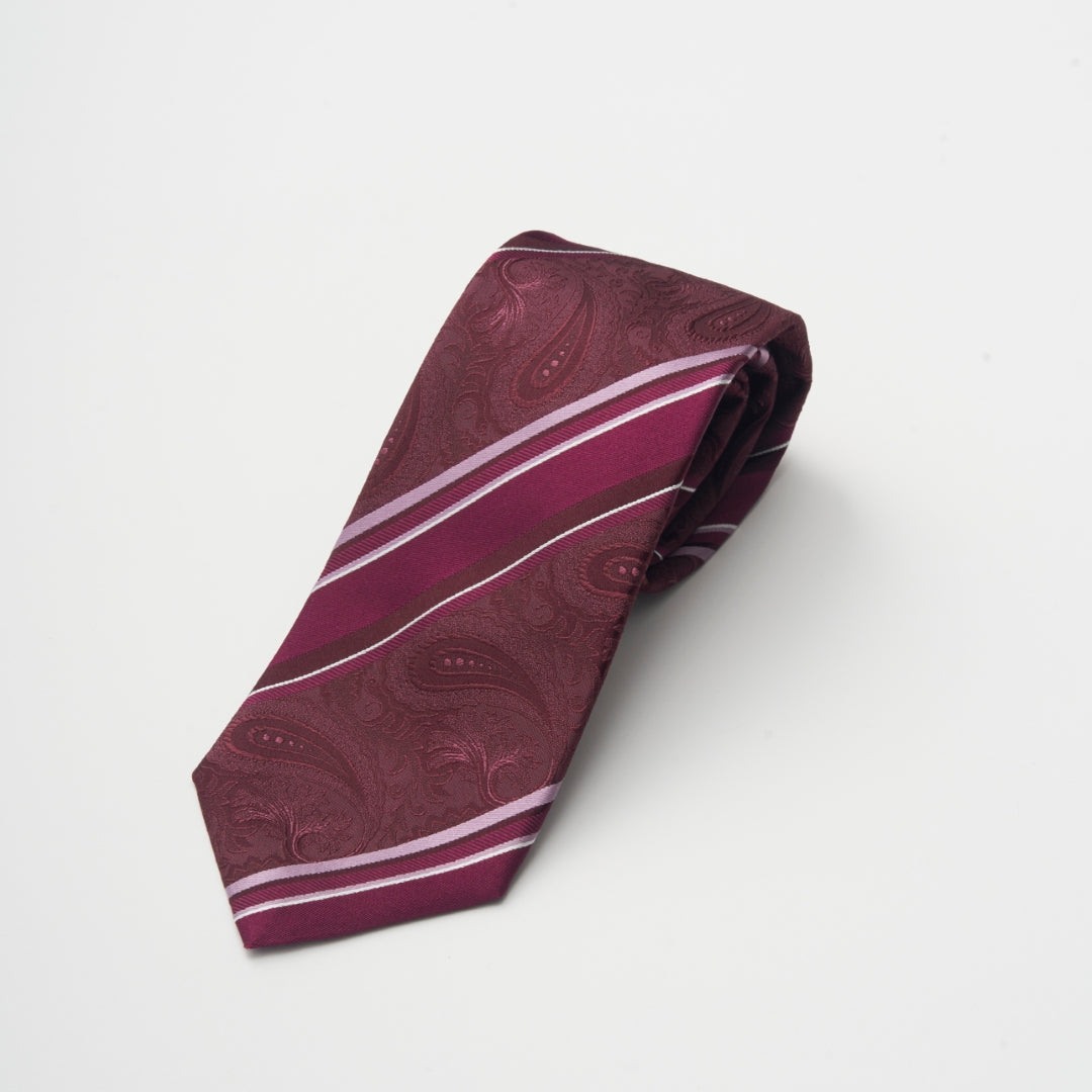 【ネクタイ】D'URBAN｜甲州織 ペイズリー＆ストライプ ワイン