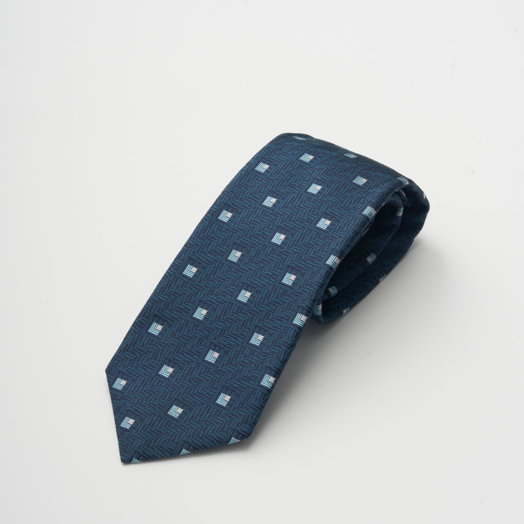 【ネクタイ】D'URBAN｜甲州織 小紋柄 ターコイズ