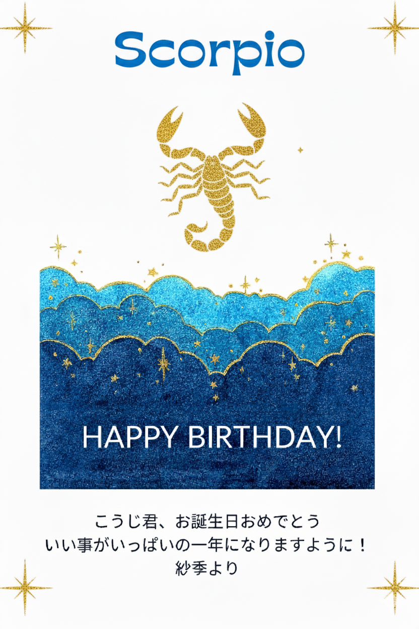 【誕生日メッセージカード】10月限定 星座デザイン｜さそり座モダン｜誕生日プレゼントに添える無料サービス