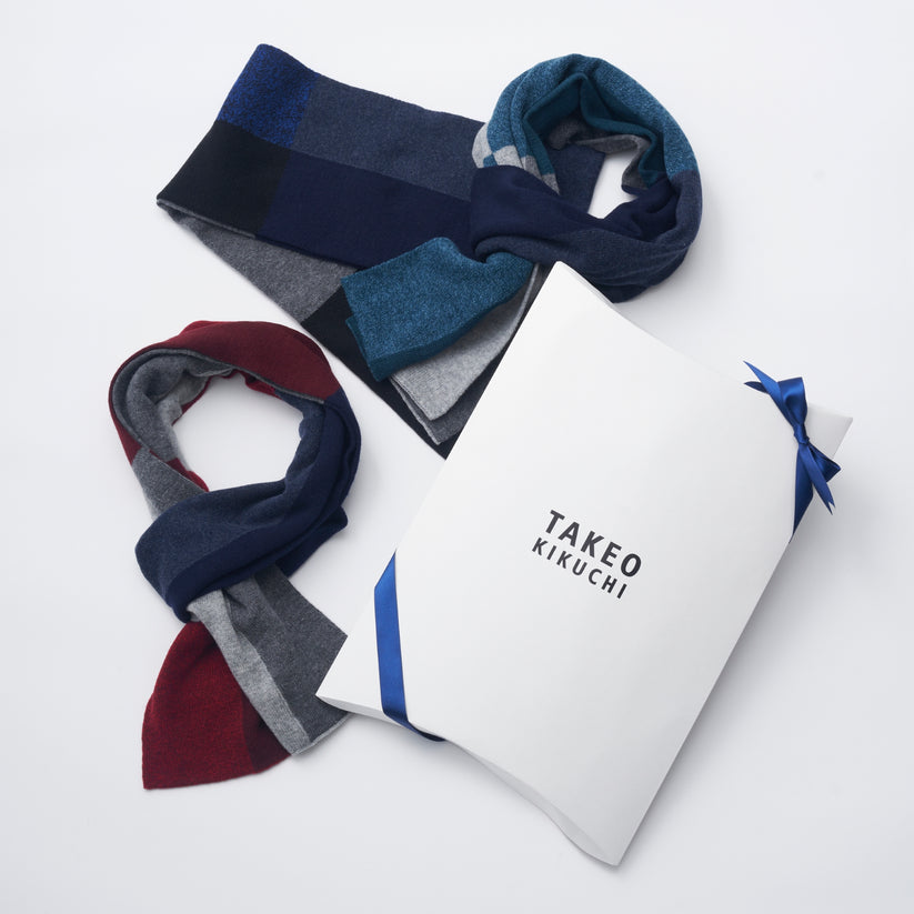 タケオキクチ ウール ループマフラー ギンガム